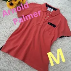 【美品】アーノルドパーマー　水玉模様　ピンク　丸襟　半袖ポロシャツ　Mサイズ