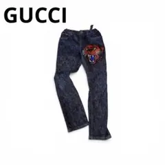 美品⭐️GUCCI グッチ　キッズ　デニムパンツ　虎ワッペン　イージーパンツ　8のサムネイル