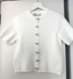 ZARA 白 半袖カーディガン リボン 未使用