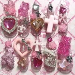 ネイルチップ ハンドメイド 量産型 地雷 ゴテゴテネイル ピンク PINK