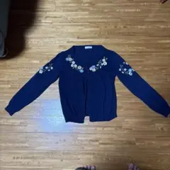 CHERRY Ann ネイビー 花柄刺繍 カーディガン 長袖