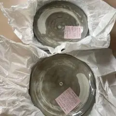 草庵　陶器製ストライプ皿 2枚セット　直径約30cm