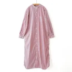 BEAMS BOY スタンドカラーロングスリーブシャツワンピース ストライプ