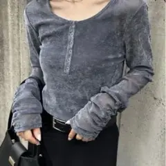 solleim シアーベロアヘンリーネックロンT グレー L