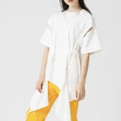 白　オーバーサイズTシャツ半袖 ルーズアシメカットソー