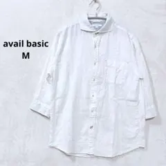 avail basic 七分袖 綿麻シャツ 白 基本 M 襟裏ストライプJ389のサムネイル