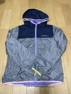 adidas ウィンドブレーカー グレー/ネイビー/ピンク フード付き