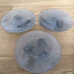 ガラス皿　薔薇柄　グレー　3枚