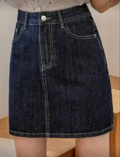 ハイウエストデザイン　スリットミニ丈　デニムスカート