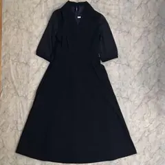 ロングワンピース　ネイビー　パーティー　結婚式　二次会　Vネック　キレイめ