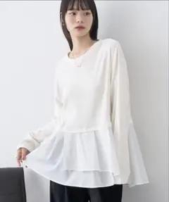 期間限定割引！ホワイト レイヤード 長袖トップス