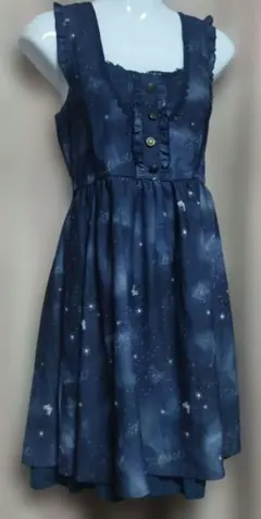 axesfemme 星空と蝶プリントノースリーブワンピース　ネイビー