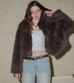 フェイクファーショート丈ダブルジップジャケット　mili affinity