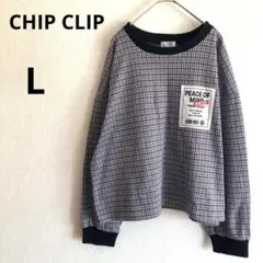 チップクリップ しまむら L アベイル 千鳥柄 ロゴ ワッペン付き カットソー