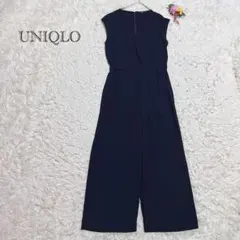 ユニクロ　オールインワン　ノースリーブ　紺　オフィスカジュアル　ロングシーズン