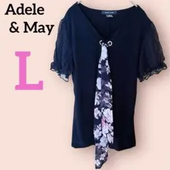 美品✨Adele & May 【Ｌ】ブラック トップス フリル袖　フラワーリボン