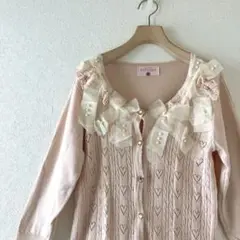 アクシーズファム 七分袖 カーディガン リボン パール フリル ピンク y2k