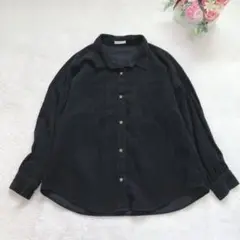 コルザ コーデュロイシャツ トップス シンプル ベーシック カジュアル 無地 黒