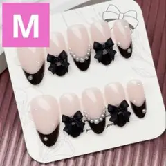 【M】ネイルチップ 韓国 ワンホン ちゅるん 量産 地雷 フレンチ リボン