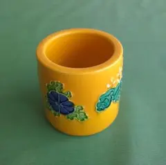 Ｍ４４７　水指　『平安　高野清鳳造』『黄交趾』『亀甲鶴亀文』　共箱　茶道具 煎茶道具 水注 水次 黄交趾焼き 鳳凰の図 高野昭阿弥作 黄交趾焼