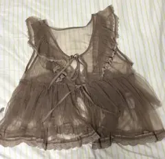 ブラウン シースルー フリルビスチェ