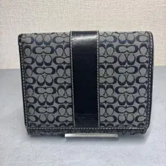 COACH コーチ 財布 二つ折り財布 シグネチャー レザー 黒 グレー
