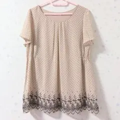 ハニーズ ブラウス 半袖 ドット柄 チュニック ベージュ 夏服のサムネイル