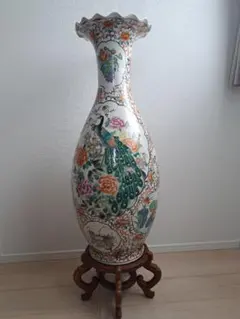 古薩摩焼花瓶 獅子耳 鶏 牡丹絵付け - メルカリ