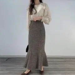 ラウアー LAUIR ウールライク チェック マーメイドスカートのサムネイル