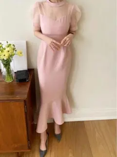 シアーコントラストパフマーメイドワンピース