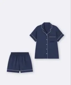 GU サテンパジャマ 半袖 ショートパンツ ネイビーのサムネイル