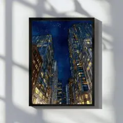 A4星降る摩天楼｜シカゴの夜　水彩画ポスター　夜景　風景画　インテリアポスター