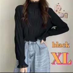 シフォンブラウス シースルー シアートップス フリル 黒 ブラック 長袖 韓国