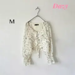 デイジー 花柄シアーブラウス リボン（M）ショート丈 フェミニン 透け感 春夏