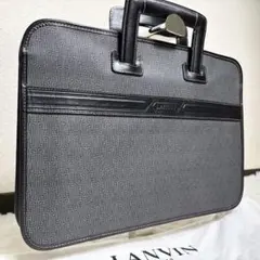 極美品✨ ランバン ビジネスバッグ ブリーフケース 総柄 A4収納可 レザー 黒のサムネイル