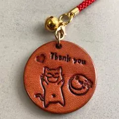 猫刻印キーホルダー　ハンドメイド　レザークラフト　本革　Ke-06　可愛い
