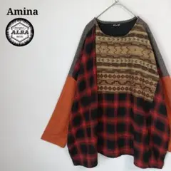 【美品】Amina　アミナ　チャイハネ　チュニック　チェック柄　エスニック柄　赤