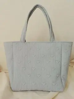 タイムSALE ハンドメイド☆ポリエステルハート刺繍ヌビバッグ M ブルーグレー