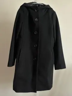 コムサデモード　黒 フード付きウールアンゴラ混コート