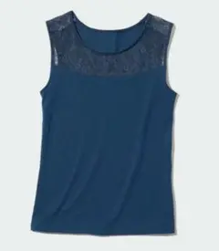 新品　XXL ユニクロ コットンレーヨンレースT　ブルー　タンクトップ　レース
