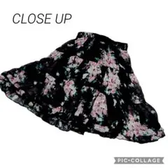 13 CLOSE UP クローズアップ　レディーススカート　ミニ　花柄黒　ゴム