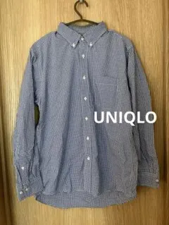ユニクロ　ボタンダウンギンガムチェックシャツ　Mサイズ　ネイビー　シャツ　メンズ