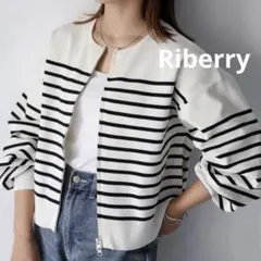 美品 Riberry スポンディッシュ ダブルジップカーディガン ボーダー Fのサムネイル