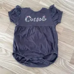 花柄刺繍ダークグレーロンパース80