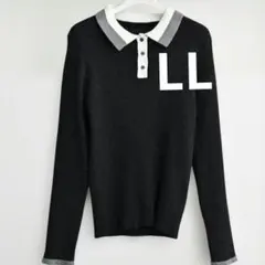 新品　MUMU　ニット長袖ポロシャツ　LL　ブラック　しまむら