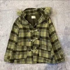 00's vintage アウター ダッフルコート ブラウン チェック ファー付