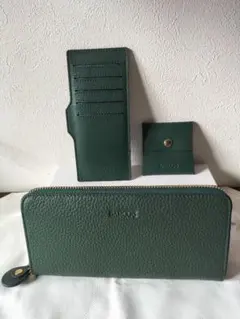 BARCOS新品 グリーン レザー 財布 セット