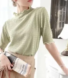 classicalELF 配色メロウハイネック5分袖トップス