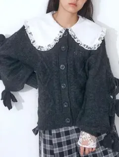 merry jenny リボン付きニットカーディガン グレー