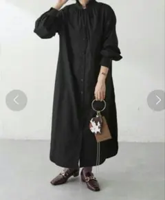 ★美品★DISCOAT　スタンドフリル　ロングワンピース　黒